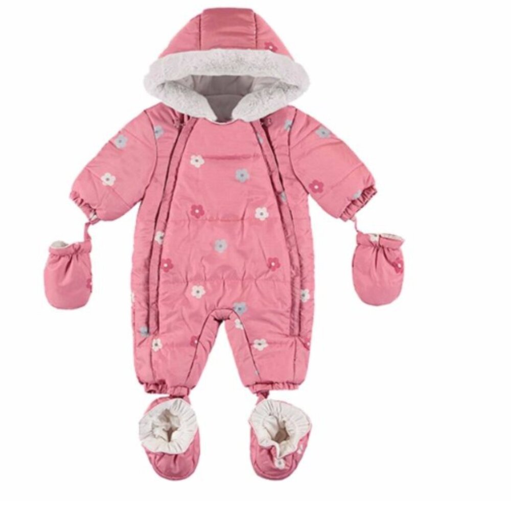 MAYORAL Baby Girls Microfiber Pink Flower Snowsuit NB 2-4 months